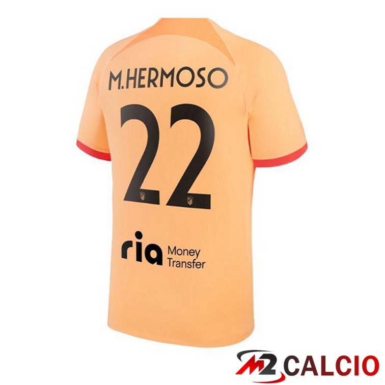 Maglie Calcio Personalizzate,Tute Calcio Squadre,Maglia Nazionale Italiana Calcio | Maglie Calcio Atletico Madrid (M.HERMOSO 22) Terza Arancione 2022/2023