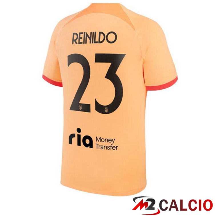 Maglie Calcio Personalizzate,Tute Calcio Squadre,Maglia Nazionale Italiana Calcio | Maglie Calcio Atletico Madrid (REINILDO 23) Terza Arancione 2022/2023