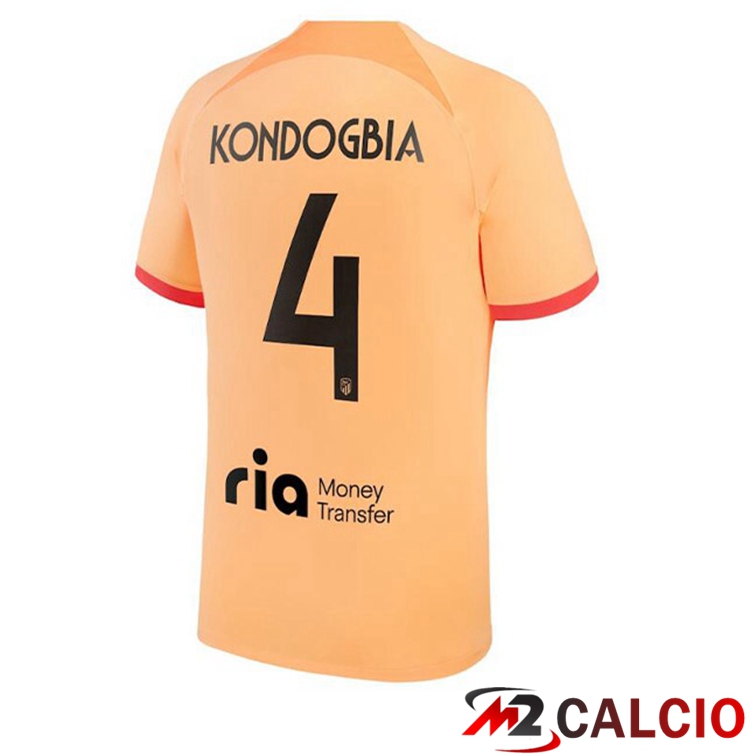 Maglie Calcio Personalizzate,Tute Calcio Squadre,Maglia Nazionale Italiana Calcio | Maglie Calcio Atletico Madrid (KONDOGBIA 4) Terza Arancione 2022/2023
