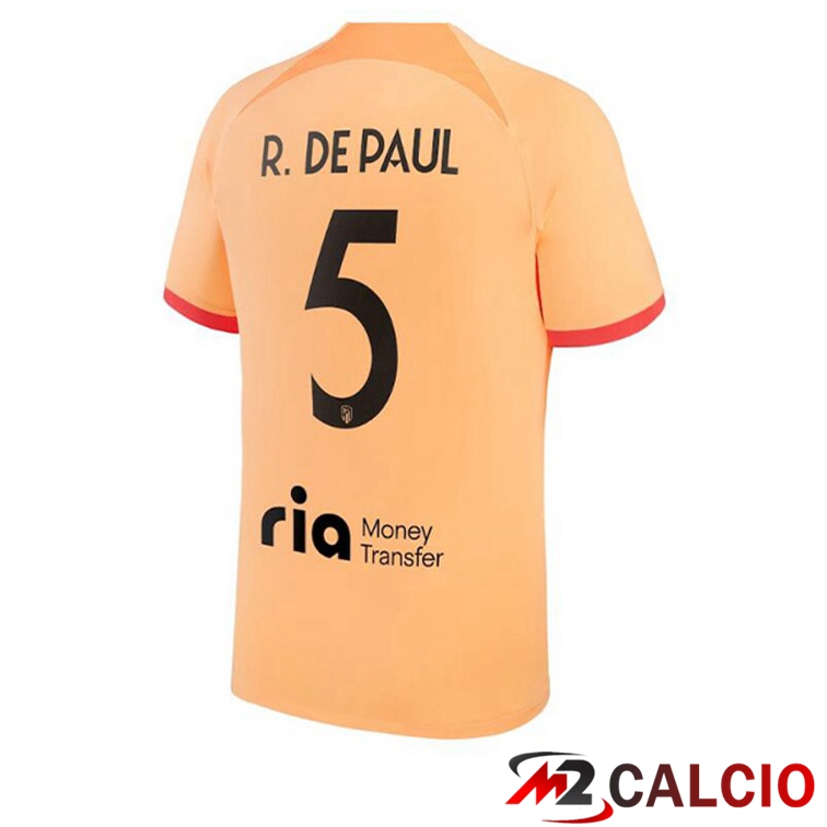 Maglie Calcio Personalizzate,Tute Calcio Squadre,Maglia Nazionale Italiana Calcio | Maglie Calcio Atletico Madrid (R. DE PAUL 5) Terza Arancione 2022/2023