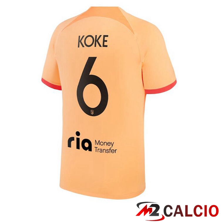 Maglie Calcio Personalizzate,Tute Calcio Squadre,Maglia Nazionale Italiana Calcio | Maglie Calcio Atletico Madrid (KOKE 6) Terza Arancione 2022/2023