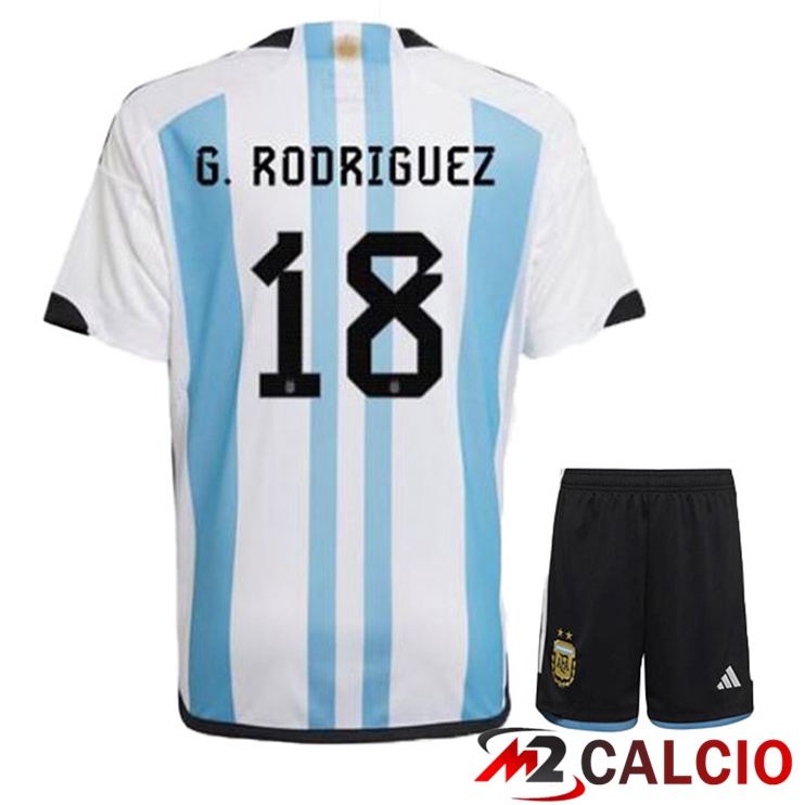 Maglie Calcio Personalizzate,Tute Calcio Squadre,Maglia Nazionale Italiana Calcio | Maglie Calcio Argentina (G. RODRIGUEZ 18) Bambino Prima Blu Bianco Coppa Del Mondo 2022