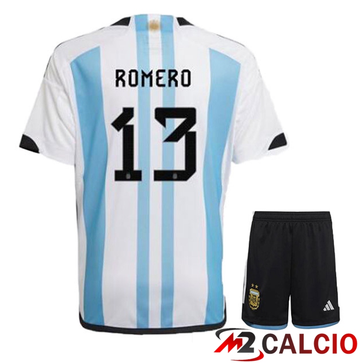 Maglie Calcio Personalizzate,Tute Calcio Squadre,Maglia Nazionale Italiana Calcio | Maglie Calcio Argentina (ROMERO 13) Bambino Prima Blu Bianco Coppa Del Mondo 2022