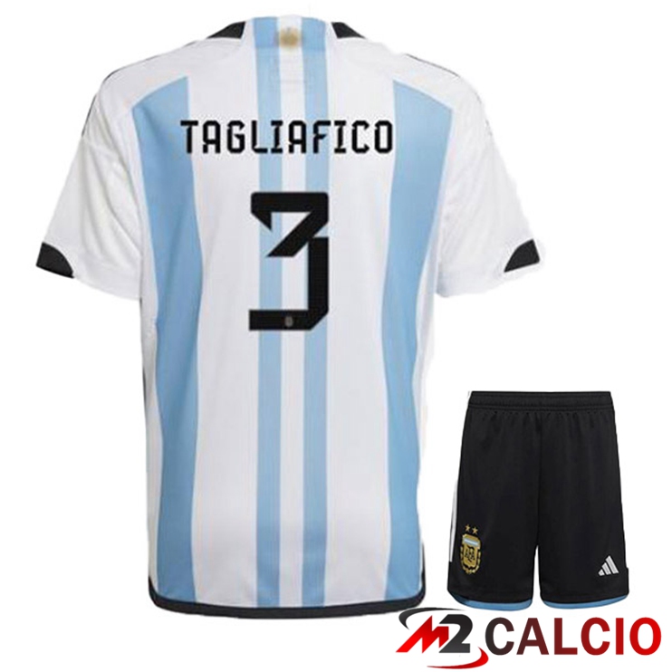 Maglie Calcio Personalizzate,Tute Calcio Squadre,Maglia Nazionale Italiana Calcio | Maglie Calcio Argentina (TAGLIAFICO 3) Bambino Prima Blu Bianco Coppa Del Mondo 2022
