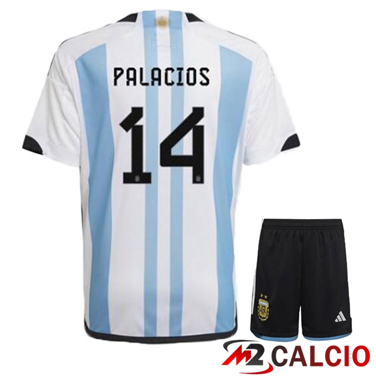 Maglie Calcio Personalizzate,Tute Calcio Squadre,Maglia Nazionale Italiana Calcio | Maglie Calcio Argentina (PALACIOS 14) Bambino Prima Blu Bianco Coppa Del Mondo 2022