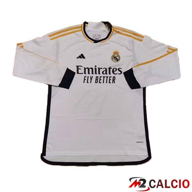 Maglie Calcio Personalizzate,Tute Calcio Squadre,Maglia Nazionale Italiana Calcio | Maglie Calcio Real Madrid Prima Manica Lunga Bianco Versione Trapelata 2023/2024