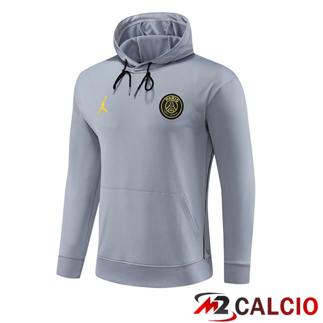 Maglie Calcio Personalizzate,Tute Calcio Squadre,Maglia Nazionale Italiana Calcio | Felpa Cappuccio JORDAN Paris PSG Grigio 2023/2024