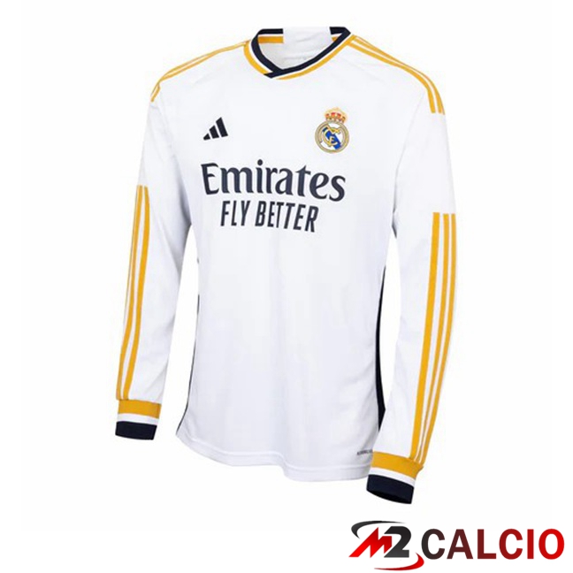 Maglie Calcio Personalizzate,Tute Calcio Squadre,Maglia Nazionale Italiana Calcio | Maglia Calcio Real Madrid Prima Manica Lunga Bianco 2023/2024