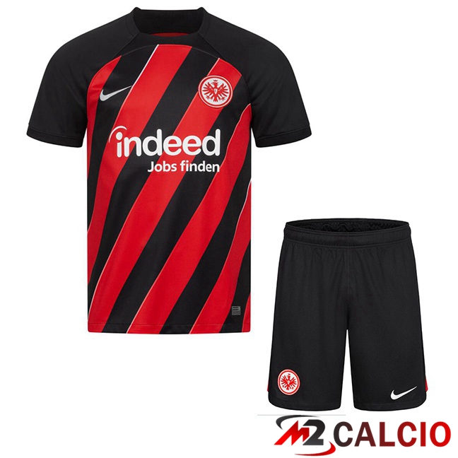 Maglie Calcio Personalizzate,Tute Calcio Squadre,Maglia Nazionale Italiana Calcio | Maglie Calcio Eintracht Frankfurt Bambino Prima Nero Rosso 2023/2024