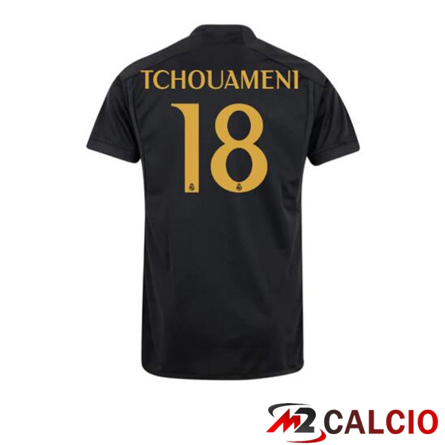 Maglie Calcio Personalizzate,Tute Calcio Squadre,Maglia Nazionale Italiana Calcio | Maglie Calcio Real Madrid (Tchouameni 18) Terza Nero 2023/2024