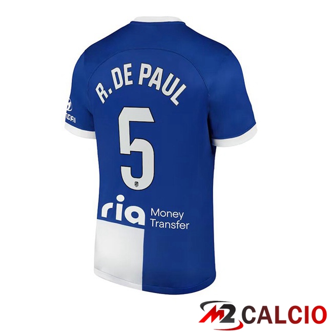 Maglie Calcio Personalizzate,Tute Calcio Squadre,Maglia Nazionale Italiana Calcio | Maglie Calcio Atletico Madrid (R. De Paul 5) Seconda Blu 2023/2024