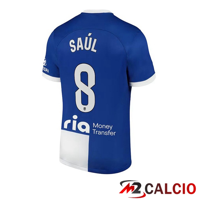 Maglie Calcio Personalizzate,Tute Calcio Squadre,Maglia Nazionale Italiana Calcio | Maglie Calcio Atletico Madrid (Saúl 8) Seconda Blu 2023/2024