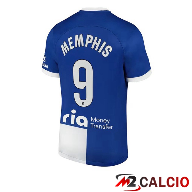 Maglie Calcio Personalizzate,Tute Calcio Squadre,Maglia Nazionale Italiana Calcio | Maglie Calcio Atletico Madrid (Memphis 9) Seconda Blu 2023/2024