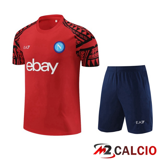 Maglie Calcio Personalizzate,Tute Calcio Squadre,Maglia Nazionale Italiana Calcio | T Shirt Allenamento SSC Napoli + Pantaloncini Rosso 2023/2024