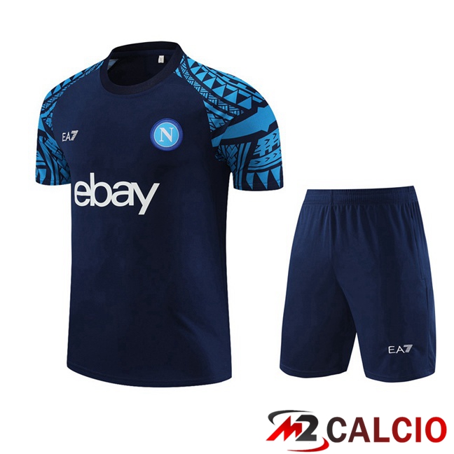 Maglie Calcio Personalizzate,Tute Calcio Squadre,Maglia Nazionale Italiana Calcio | T Shirt Allenamento SSC Napoli + Pantaloncini Blu Reale 2023/2024