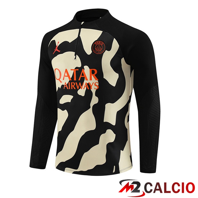 Maglie Calcio Personalizzate,Tute Calcio Squadre,Maglia Nazionale Italiana Calcio | Felpa Allenamento JORDAN Paris PSG Nero Giallo 2023/2024
