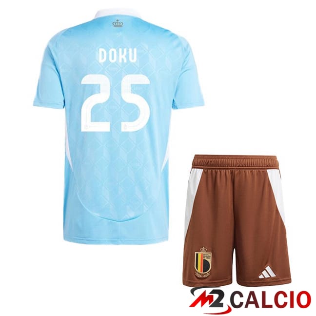 Maglie Calcio Personalizzate,Tute Calcio Squadre,Maglia Nazionale Italiana Calcio | Maglie Calcio Belgio (DOKU 25) Bambino Seconda Blu 2024/2025