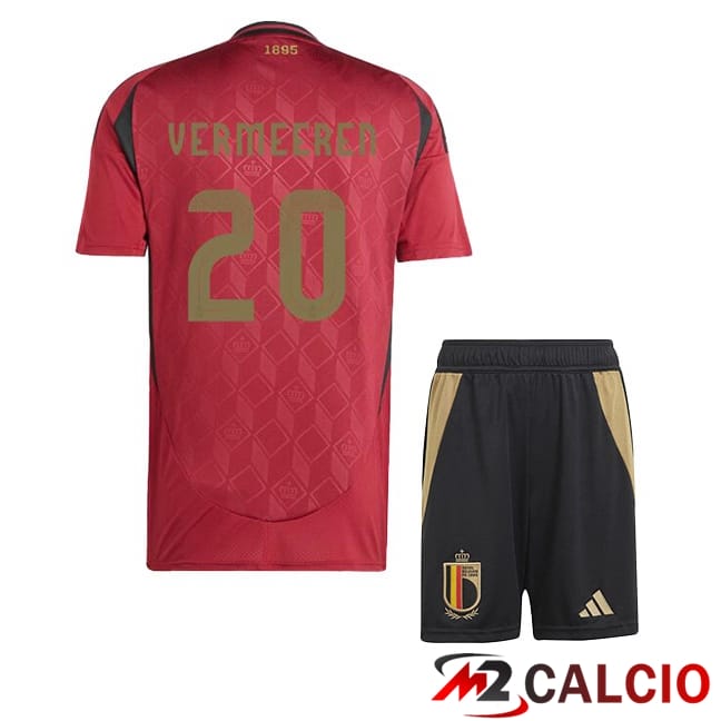 Maglie Calcio Personalizzate,Tute Calcio Squadre,Maglia Nazionale Italiana Calcio | Maglie Calcio Belgio (VERMEEREN 20) Bambino Prima Rosso 2024/2025