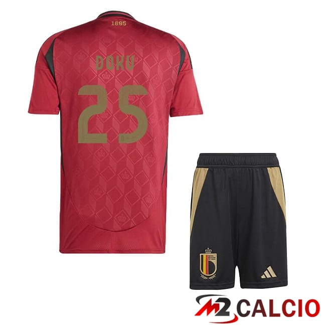 Maglie Calcio Personalizzate,Tute Calcio Squadre,Maglia Nazionale Italiana Calcio | Maglie Calcio Belgio (DOKU 25) Bambino Prima Rosso 2024/2025