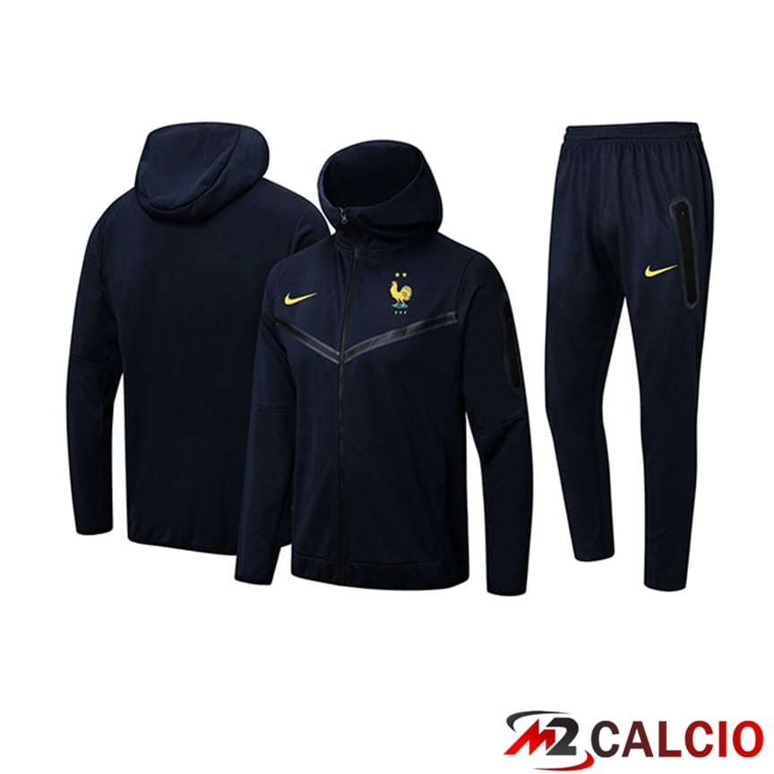 Maglie Calcio Personalizzate,Tute Calcio Squadre,Maglia Nazionale Italiana Calcio | Insieme Giacca Con Cappuccio Tuta Giacca A Vento Francia Blu Scuro 2024/2025