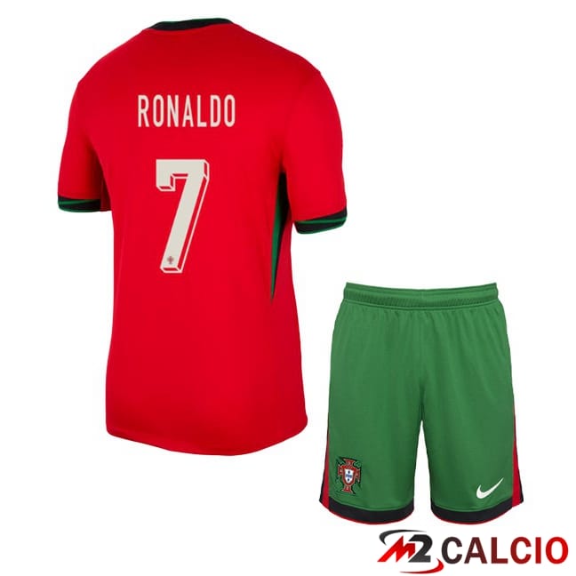 Maglie Calcio Personalizzate,Tute Calcio Squadre,Maglia Nazionale Italiana Calcio | Maglie Calcio Portogallo (RONALDO 7) Bambino Prima Rosso 2024/2025