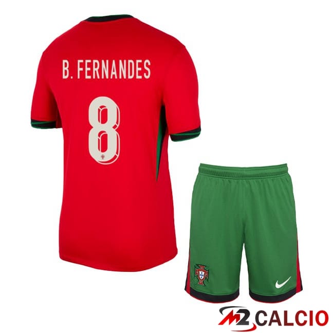 Maglie Calcio Personalizzate,Tute Calcio Squadre,Maglia Nazionale Italiana Calcio | Maglie Calcio Portogallo (B. FERNANDES 8) Bambino Prima Rosso 2024/2025