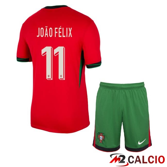 Maglie Calcio Personalizzate,Tute Calcio Squadre,Maglia Nazionale Italiana Calcio | Maglie Calcio Portogallo (JOÃO FÉLIX 11) Bambino Prima Rosso 2024/2025