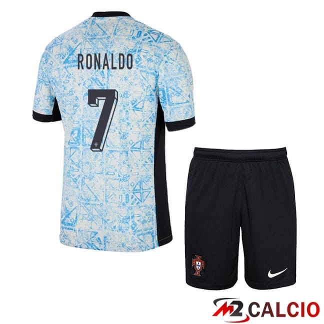 Maglie Calcio Personalizzate,Tute Calcio Squadre,Maglia Nazionale Italiana Calcio | Maglie Calcio Portogallo (RONALDO 7) Bambino Seconda Blu Bianco 2024/2025