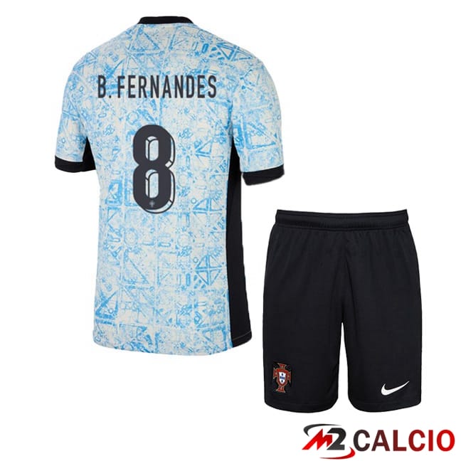 Maglie Calcio Personalizzate,Tute Calcio Squadre,Maglia Nazionale Italiana Calcio | Maglie Calcio Portogallo (B. FERNANDES 8) Bambino Seconda Blu Bianco 2024/2025