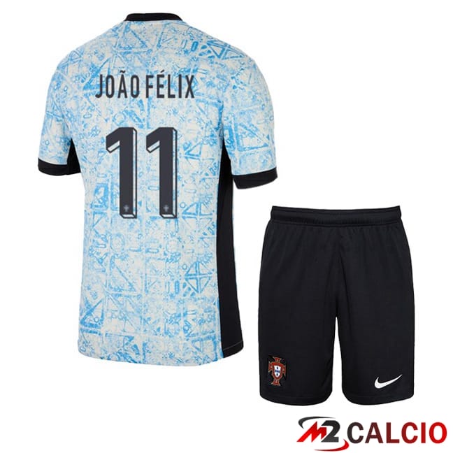 Maglie Calcio Personalizzate,Tute Calcio Squadre,Maglia Nazionale Italiana Calcio | Maglie Calcio Portogallo (JOÃO FÉLIX 11) Bambino Seconda Blu Bianco 2024/2025