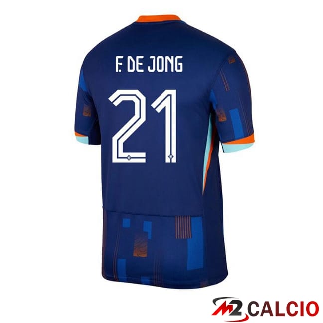Maglie Calcio Paesi Bassi (F. DE JONG 21) Seconda Blu Reale UEFA Euro 2024