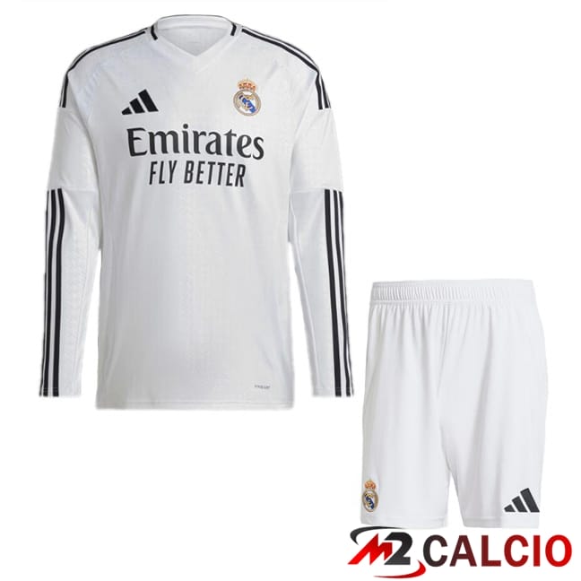 Maglie Calcio Personalizzate,Tute Calcio Squadre,Maglia Nazionale Italiana Calcio | Maglie Calcio Real Madrid Bambino Prima Manica Lunga Bianco 2024/2025