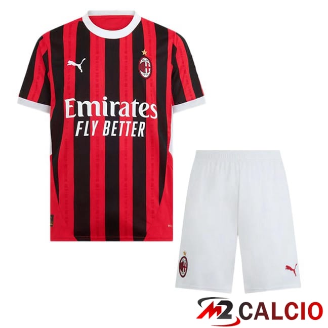 Maglie Calcio Personalizzate,Tute Calcio Squadre,Maglia Nazionale Italiana Calcio | Maglie Calcio AC Milan Bambino Prima Rosso Nero 2024/2025