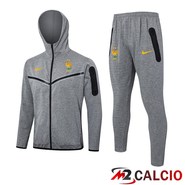 Maglie Calcio Personalizzate,Tute Calcio Squadre,Maglia Nazionale Italiana Calcio | Tuta Calcio - Felpa Con Cappuccio Francia Grigio 2024/2025