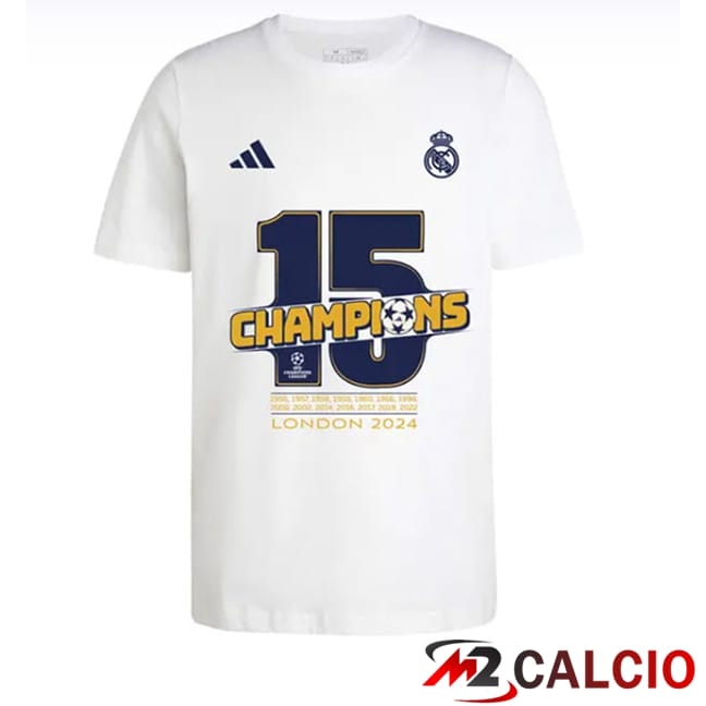 Maglie Calcio Personalizzate,Tute Calcio Squadre,Maglia Nazionale Italiana Calcio | Maglie Calcio Real Madrid T-Shirt Champions 15 Bianco 2024/2025
