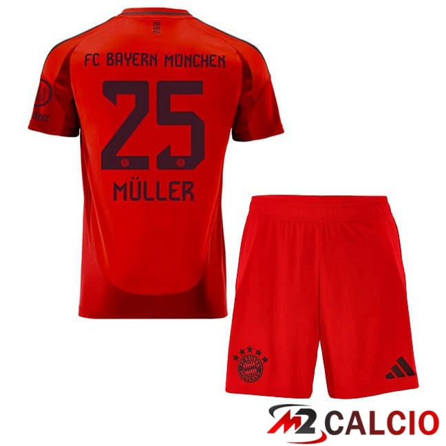 Maglie Calcio Personalizzate,Tute Calcio Squadre,Maglia Nazionale Italiana Calcio | Maglie Calcio Bayern Monaco (Müller 25) Bambino Prima Rosso 2024/2025