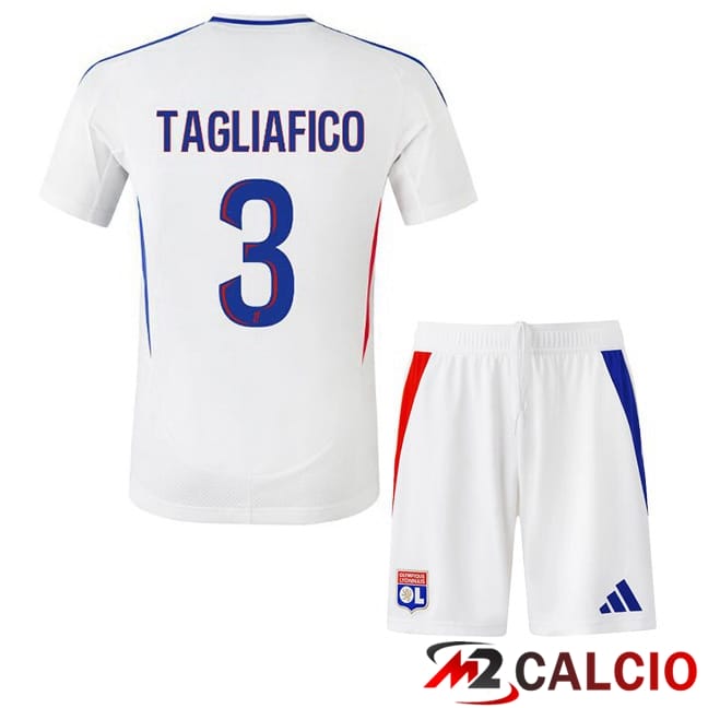 Maglie Calcio Personalizzate,Tute Calcio Squadre,Maglia Nazionale Italiana Calcio | Maglie Calcio Lione OL (TAGLIAFICO 3) Bambino Prima Bianco 2024/2025