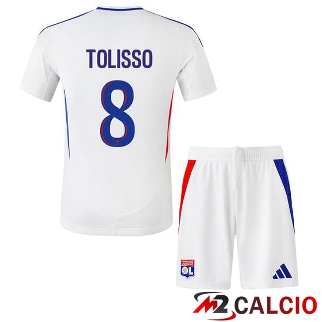 Maglie Calcio Personalizzate,Tute Calcio Squadre,Maglia Nazionale Italiana Calcio | Maglie Calcio Lione OL (TOLISSO 8) Bambino Prima Bianco 2024/2025