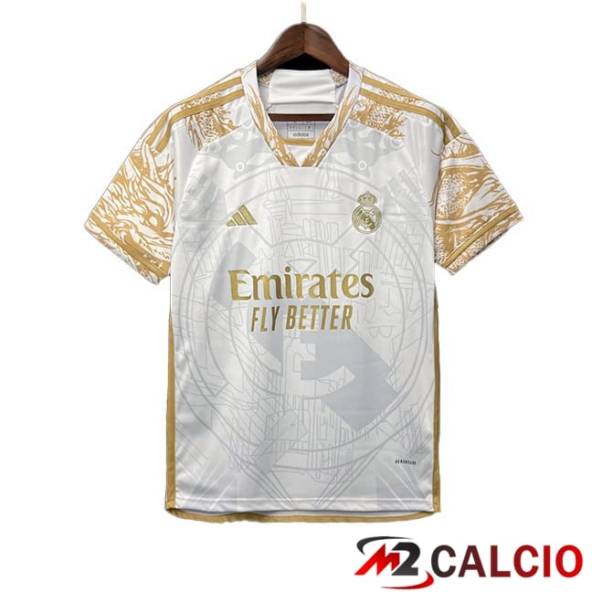 Maglie Calcio Personalizzate,Tute Calcio Squadre,Maglia Nazionale Italiana Calcio | Maglie Calcio Real Madrid Edizione Speciale Bianco Giallo 2024/2025