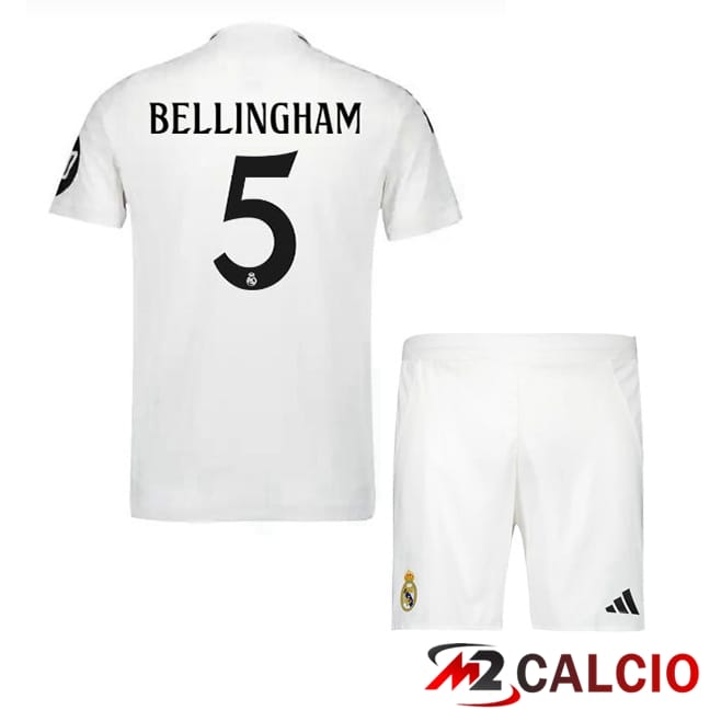 Maglie Calcio Personalizzate,Tute Calcio Squadre,Maglia Nazionale Italiana Calcio | Maglie Calcio Real Madrid (Bellingham 5) Bambino Prima Bianco 2024/2025