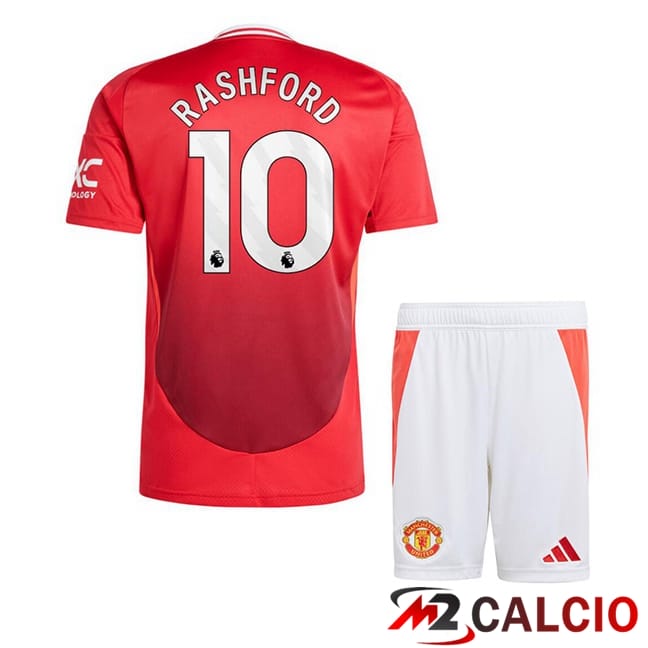 Maglie Calcio Personalizzate,Tute Calcio Squadre,Maglia Nazionale Italiana Calcio | Maglie Calcio Manchester United (Rashford 10) Bambino Prima Rosso 2024/2025