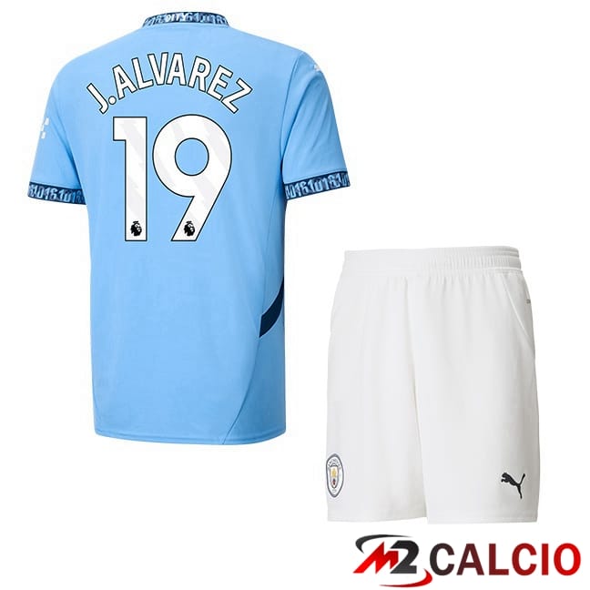 Maglie Calcio Personalizzate,Tute Calcio Squadre,Maglia Nazionale Italiana Calcio | Maglie Calcio Manchester City (Julián Álvarez 19) Bambino Prima Blu 2024/2025