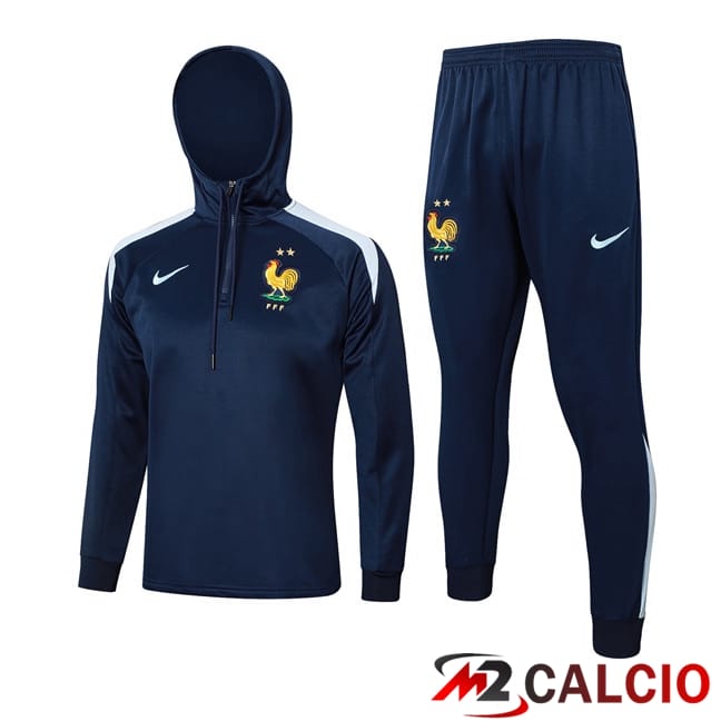Maglie Calcio Personalizzate,Tute Calcio Squadre,Maglia Nazionale Italiana Calcio | Tuta Calcio - Felpa Con Cappuccio Francia Blu Reale 2024/2025