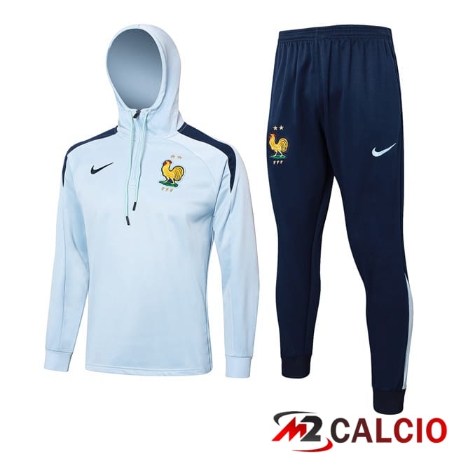 Maglie Calcio Personalizzate,Tute Calcio Squadre,Maglia Nazionale Italiana Calcio | Tuta Calcio - Felpa Con Cappuccio Francia Blu 2024/2025