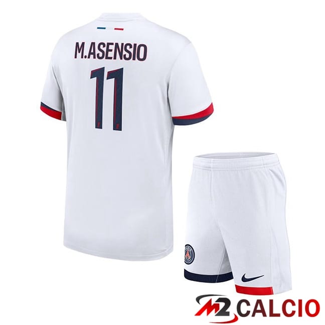 Maglie Calcio Personalizzate,Tute Calcio Squadre,Maglia Nazionale Italiana Calcio | Maglie Calcio Paris PSG (M.Asensio 11) Bambino Seconda Bianco 2024/2025
