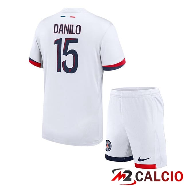 Maglie Calcio Personalizzate,Tute Calcio Squadre,Maglia Nazionale Italiana Calcio | Maglie Calcio Paris PSG (Danilo 15) Bambino Seconda Bianco 2024/2025