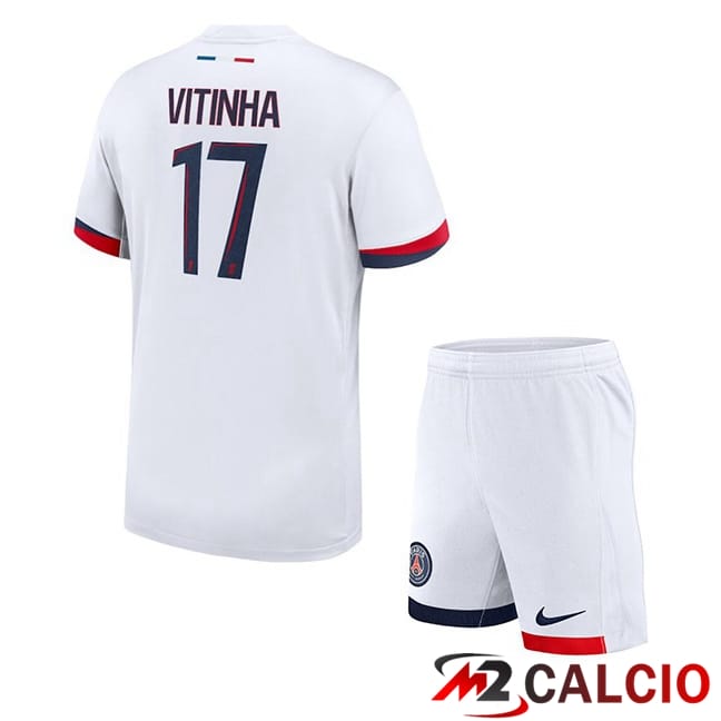 Maglie Calcio Personalizzate,Tute Calcio Squadre,Maglia Nazionale Italiana Calcio | Maglie Calcio Paris PSG (Vitinha 17) Bambino Seconda Bianco 2024/2025