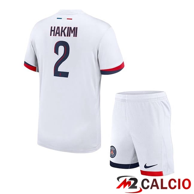 Maglie Calcio Personalizzate,Tute Calcio Squadre,Maglia Nazionale Italiana Calcio | Maglie Calcio Paris PSG (Hakimi 2) Bambino Seconda Bianco 2024/2025