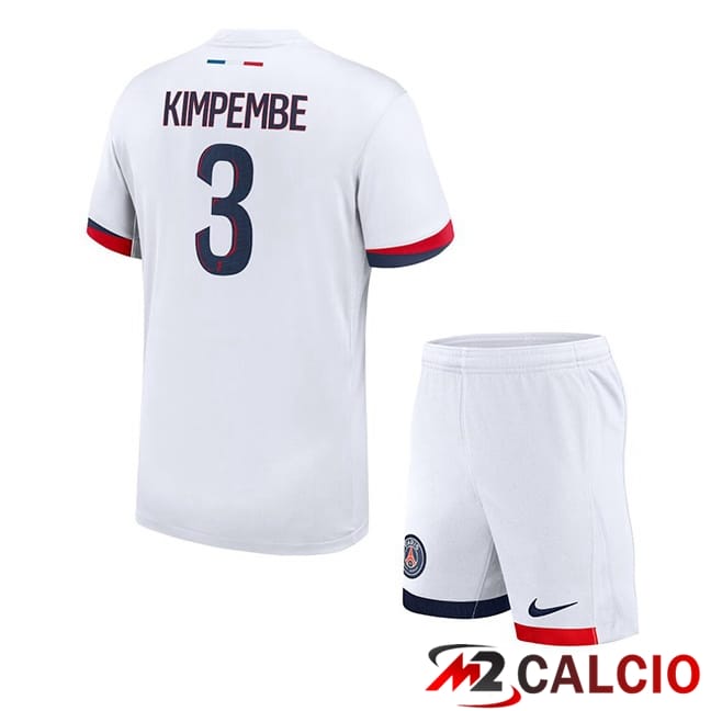 Maglie Calcio Personalizzate,Tute Calcio Squadre,Maglia Nazionale Italiana Calcio | Maglie Calcio Paris PSG (Kimpembe 3) Bambino Seconda Bianco 2024/2025
