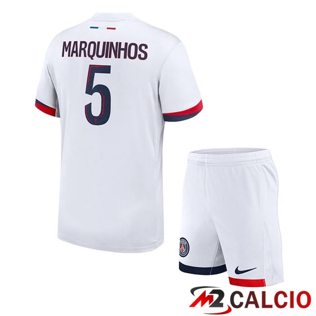 Maglie Calcio Personalizzate,Tute Calcio Squadre,Maglia Nazionale Italiana Calcio | Maglie Calcio Paris PSG (Marquinhos 5) Bambino Seconda Bianco 2024/2025